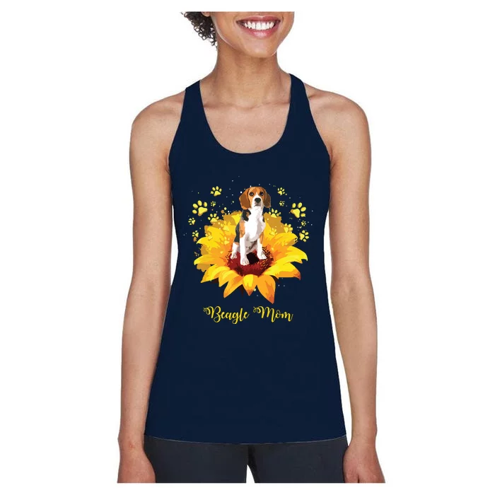 Beagle Mom Sunflower With Dog Paw Mothers Day Women's Racerback Tank