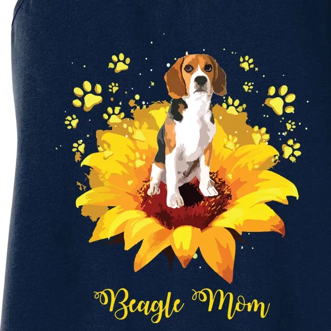 Beagle Mom Sunflower With Dog Paw Mothers Day Women's Racerback Tank