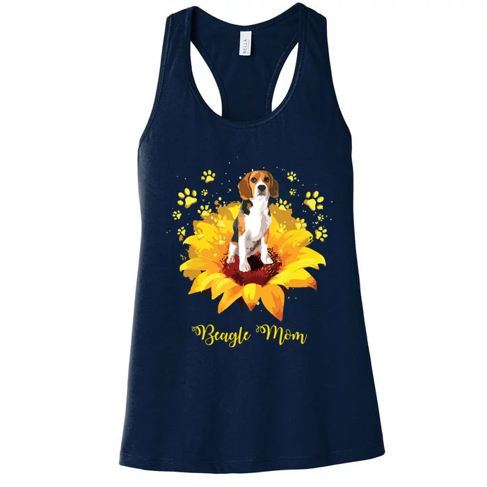 Beagle Mom Sunflower With Dog Paw Mothers Day Women's Racerback Tank