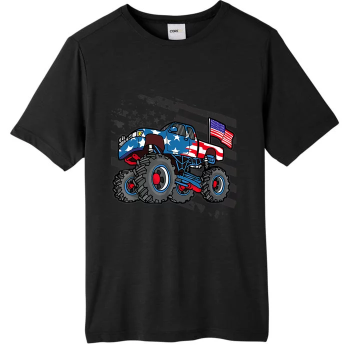 Boy Monster Truck Lover American Flag Racing USA Patriotic ChromaSoft Performance T-Shirt