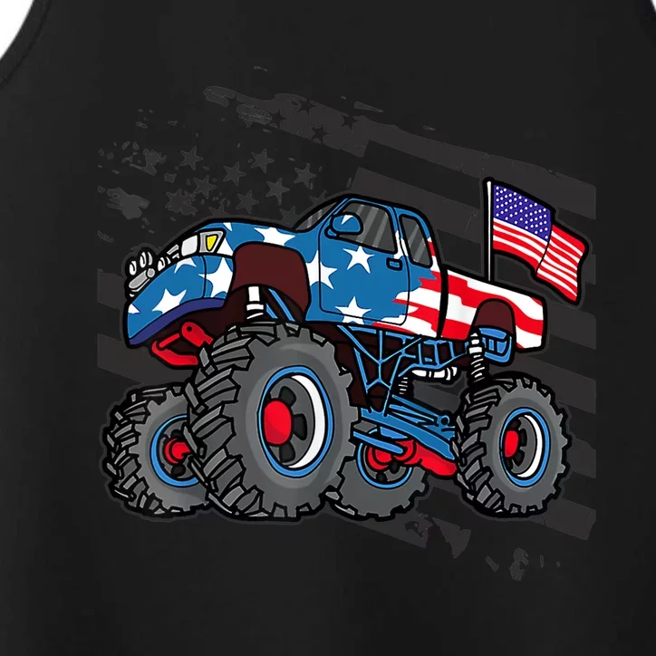 Boy Monster Truck Lover American Flag Racing USA Patriotic Performance Tank