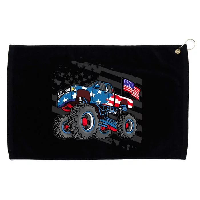 Boy Monster Truck Lover American Flag Racing USA Patriotic Grommeted Golf Towel