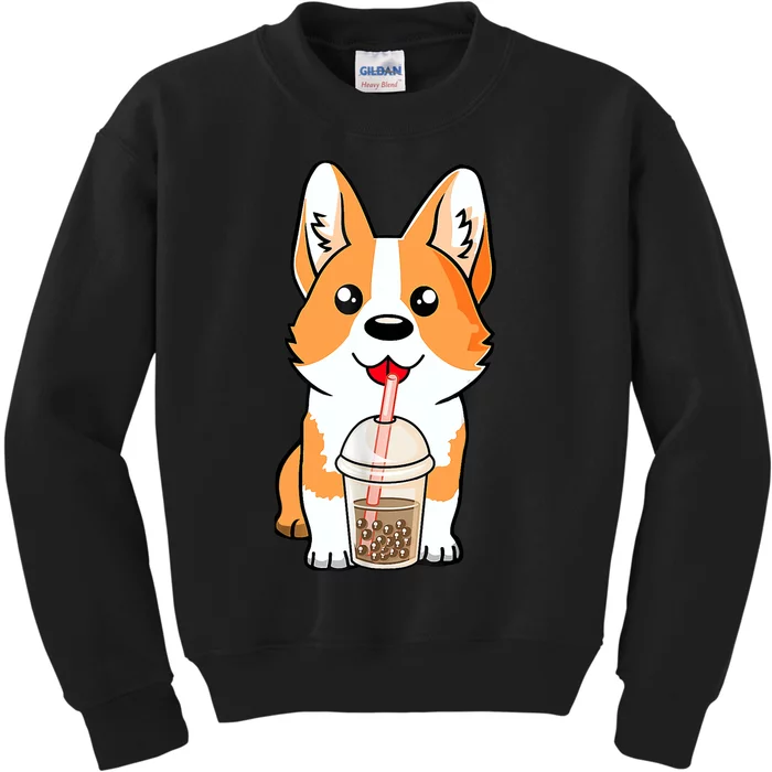 Boba Milk Tea Corgi Dog Puppy Lover Kawaii Japanese Anime Kids Sweatshirt