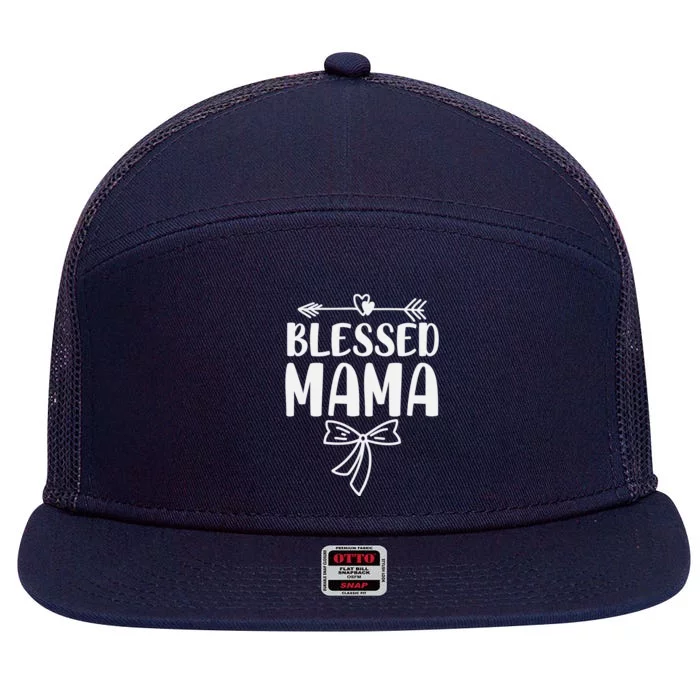 Blessed Mama Tee For Women Funny Mama Gifts 7 Panel Mesh Trucker Snapback Hat