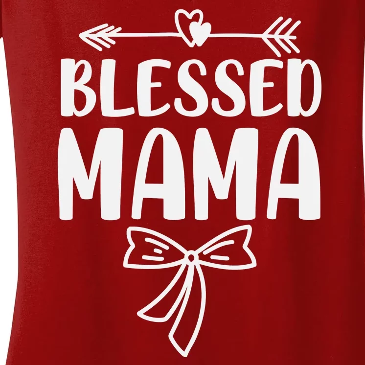 Blessed Mama Tee For Women Funny Mama Gifts Women's V-Neck T-Shirt