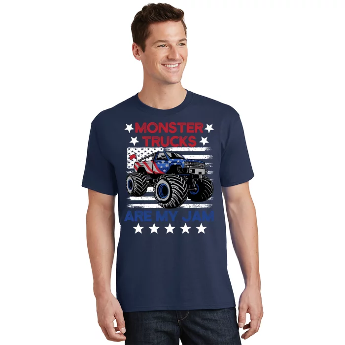 Boy Monster Truck American Flag Racing Usa Patriotic Retro T-Shirt