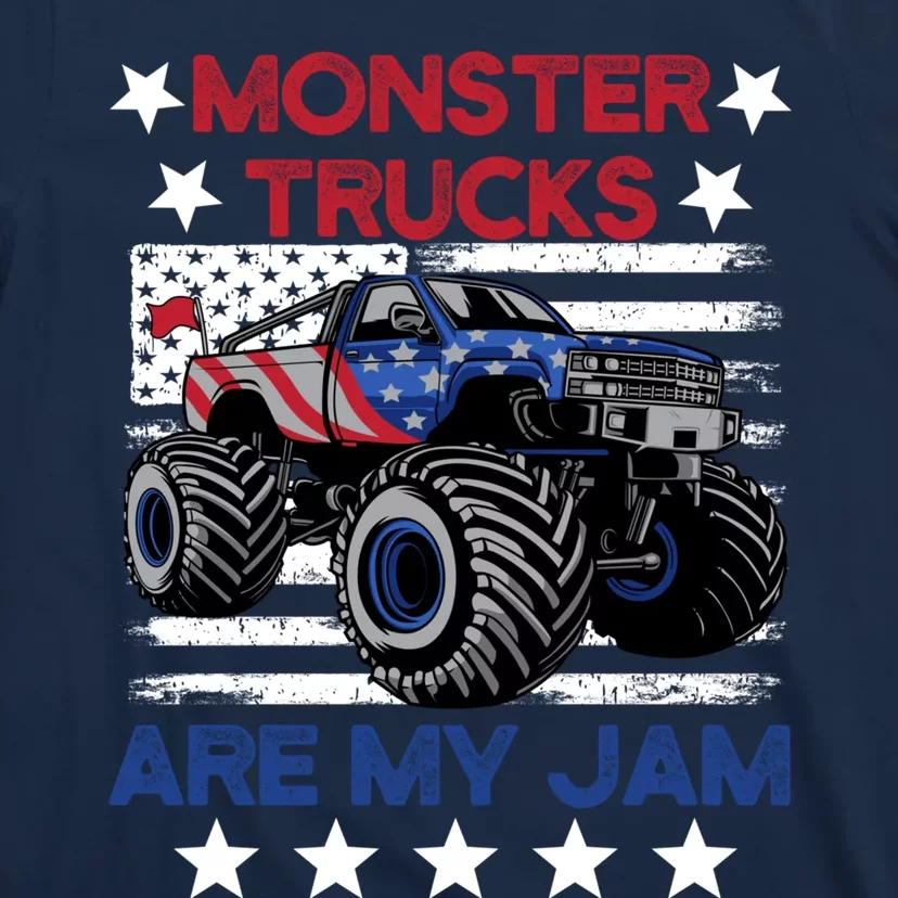 Boy Monster Truck American Flag Racing Usa Patriotic Retro T-Shirt