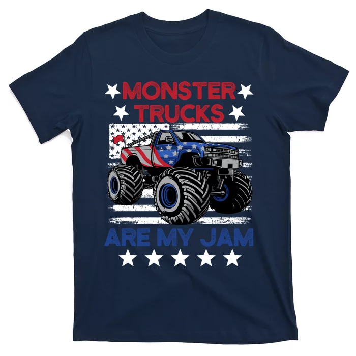 Boy Monster Truck American Flag Racing Usa Patriotic Retro T-Shirt