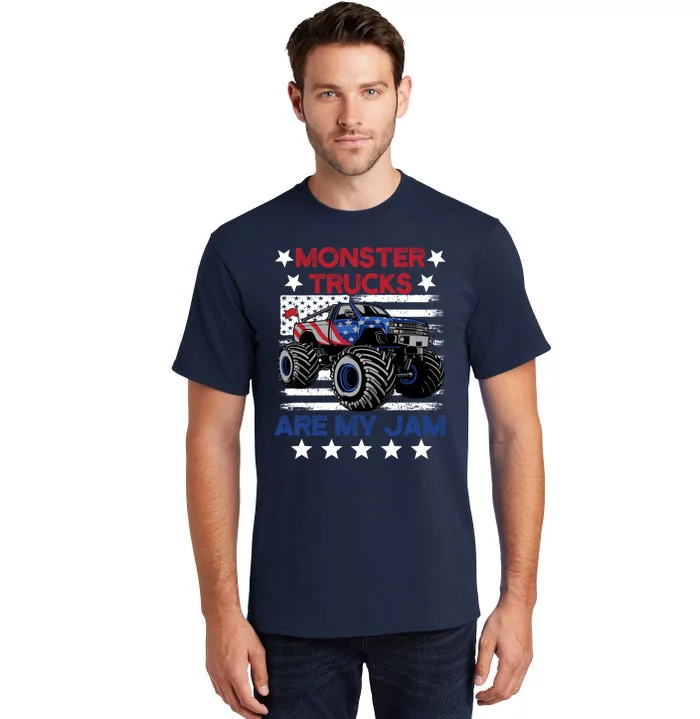 Boy Monster Truck American Flag Racing Usa Patriotic Retro Tall T-Shirt