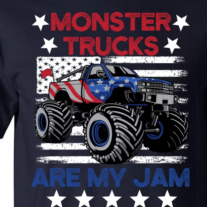 Boy Monster Truck American Flag Racing Usa Patriotic Retro Tall T-Shirt