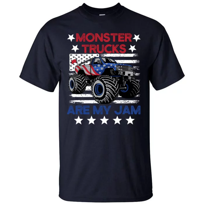 Boy Monster Truck American Flag Racing Usa Patriotic Retro Tall T-Shirt