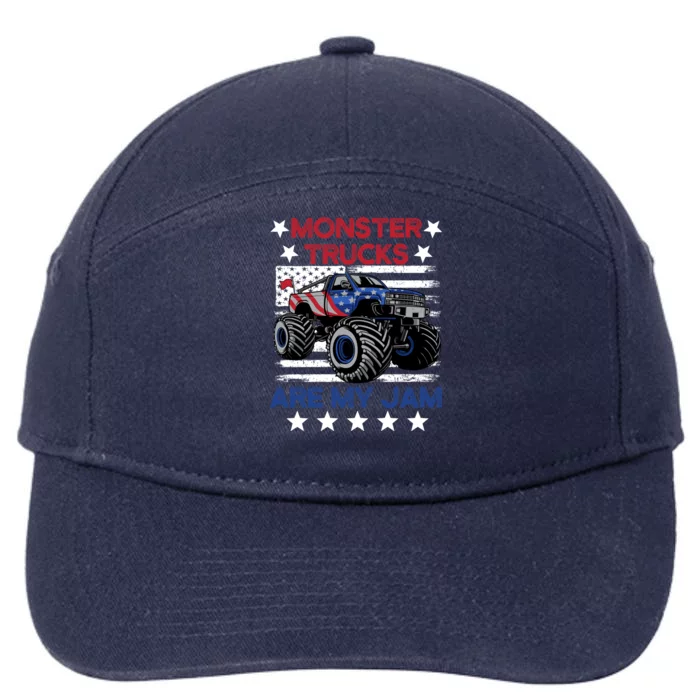 Boy Monster Truck American Flag Racing Usa Patriotic Retro 7-Panel Snapback Hat