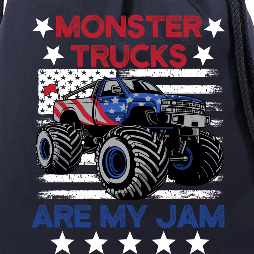 Boy Monster Truck American Flag Racing Usa Patriotic Retro Drawstring Bag