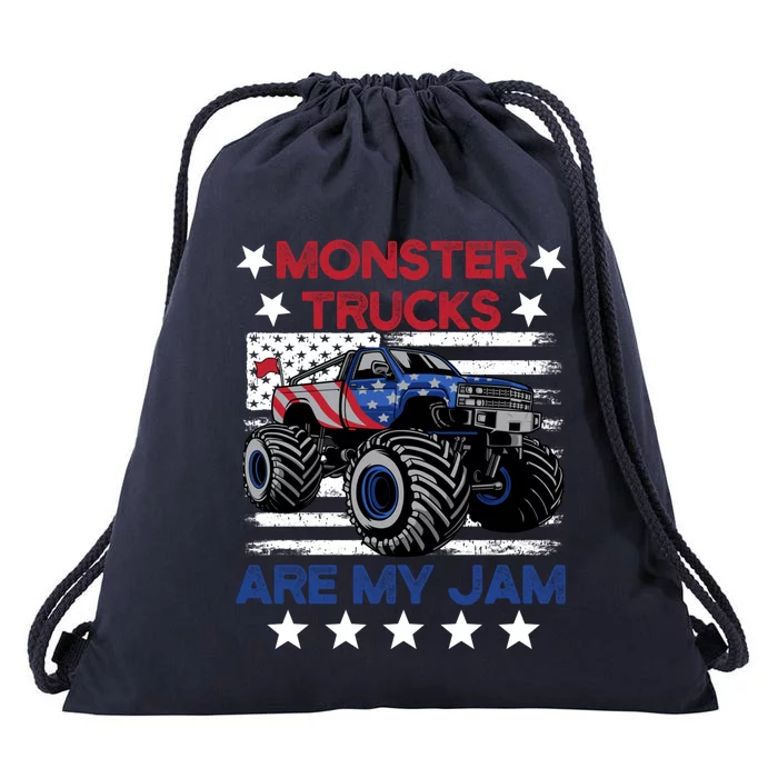 Boy Monster Truck American Flag Racing Usa Patriotic Retro Drawstring Bag