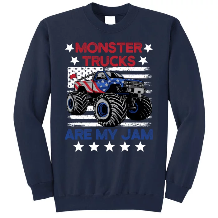 Boy Monster Truck American Flag Racing Usa Patriotic Retro Tall Sweatshirt