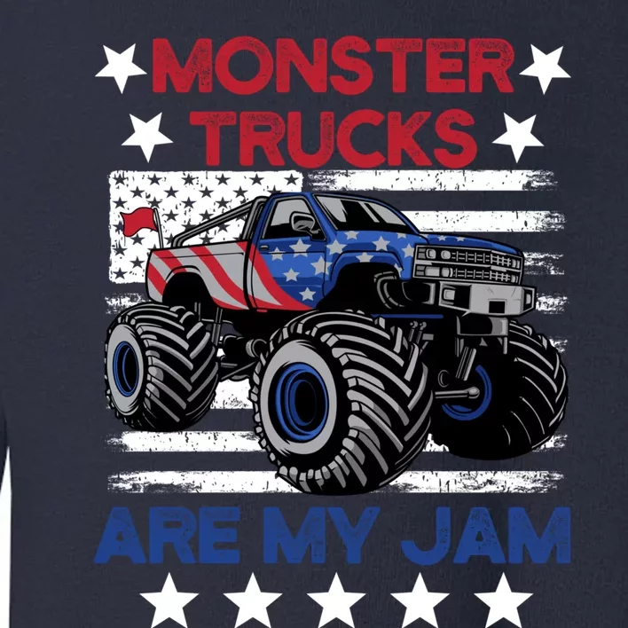 Boy Monster Truck American Flag Racing Usa Patriotic Retro Toddler Sweatshirt