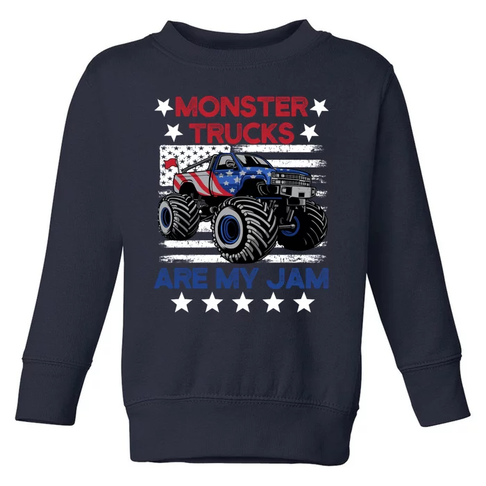 Boy Monster Truck American Flag Racing Usa Patriotic Retro Toddler Sweatshirt