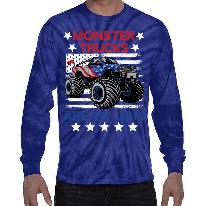 Boy Monster Truck American Flag Racing Usa Patriotic Retro Tie-Dye Long Sleeve Shirt