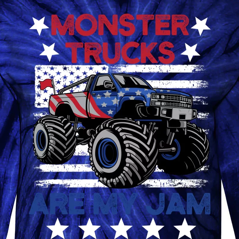 Boy Monster Truck American Flag Racing Usa Patriotic Retro Tie-Dye Long Sleeve Shirt