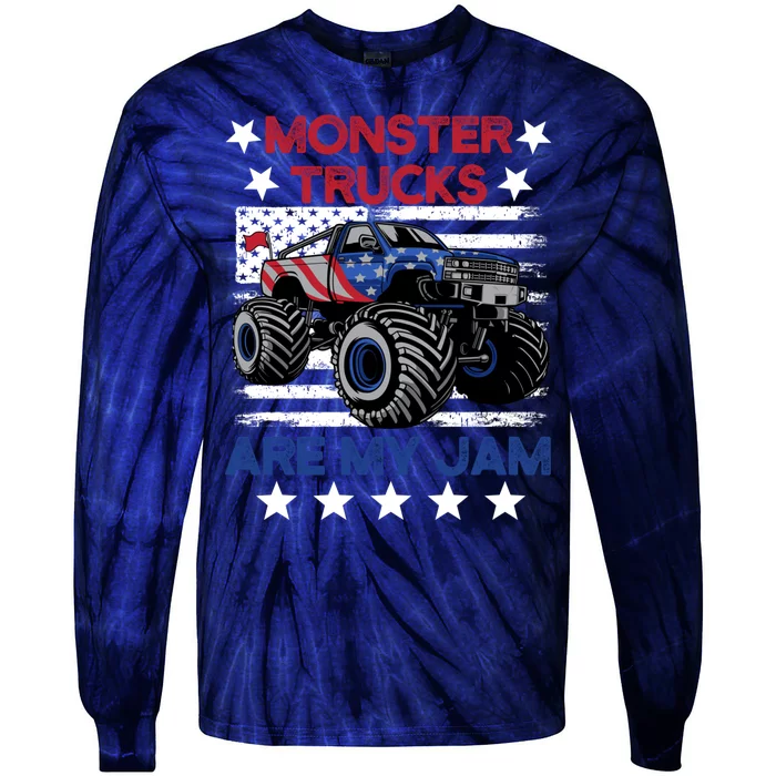 Boy Monster Truck American Flag Racing Usa Patriotic Retro Tie-Dye Long Sleeve Shirt