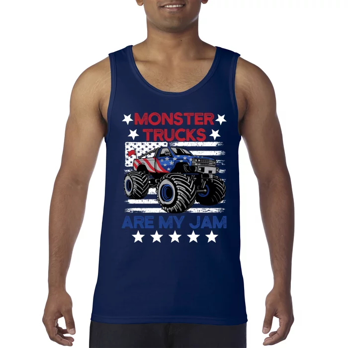 Boy Monster Truck American Flag Racing Usa Patriotic Retro Tank Top