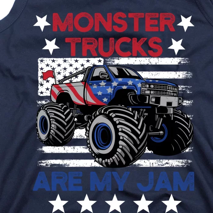 Boy Monster Truck American Flag Racing Usa Patriotic Retro Tank Top