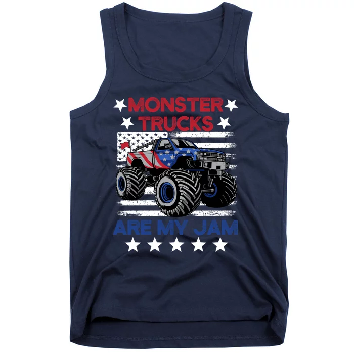 Boy Monster Truck American Flag Racing Usa Patriotic Retro Tank Top