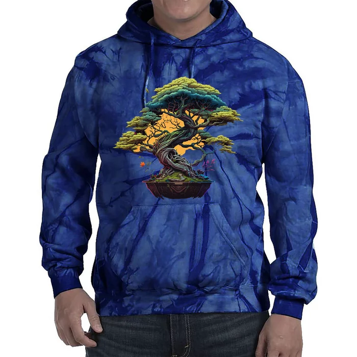 Bonkei Miniature Tree On Japanese Bonsai Tree Tie Dye Hoodie