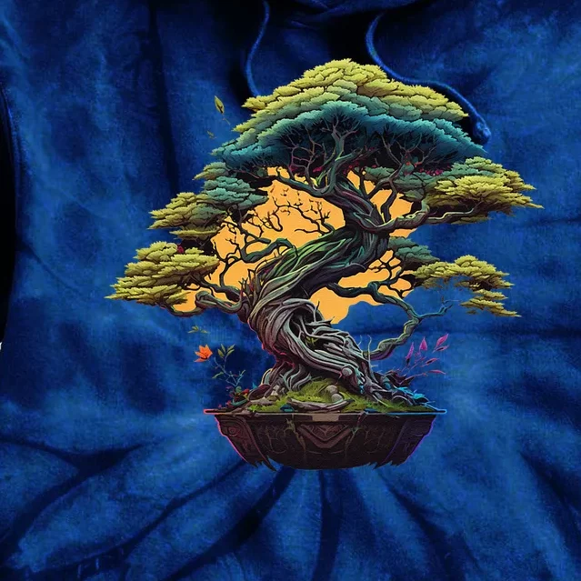 Bonkei Miniature Tree On Japanese Bonsai Tree Tie Dye Hoodie