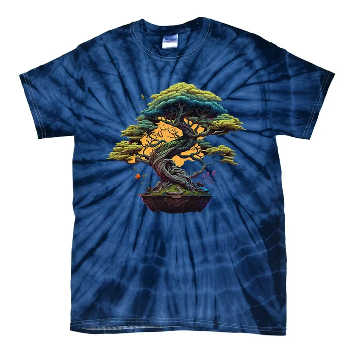 Bonkei Miniature Tree On Japanese Bonsai Tree Tie-Dye T-Shirt