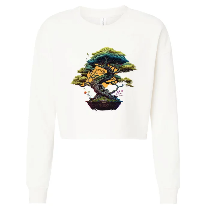 Bonkei Miniature Tree On Japanese Bonsai Tree Cropped Pullover Crew