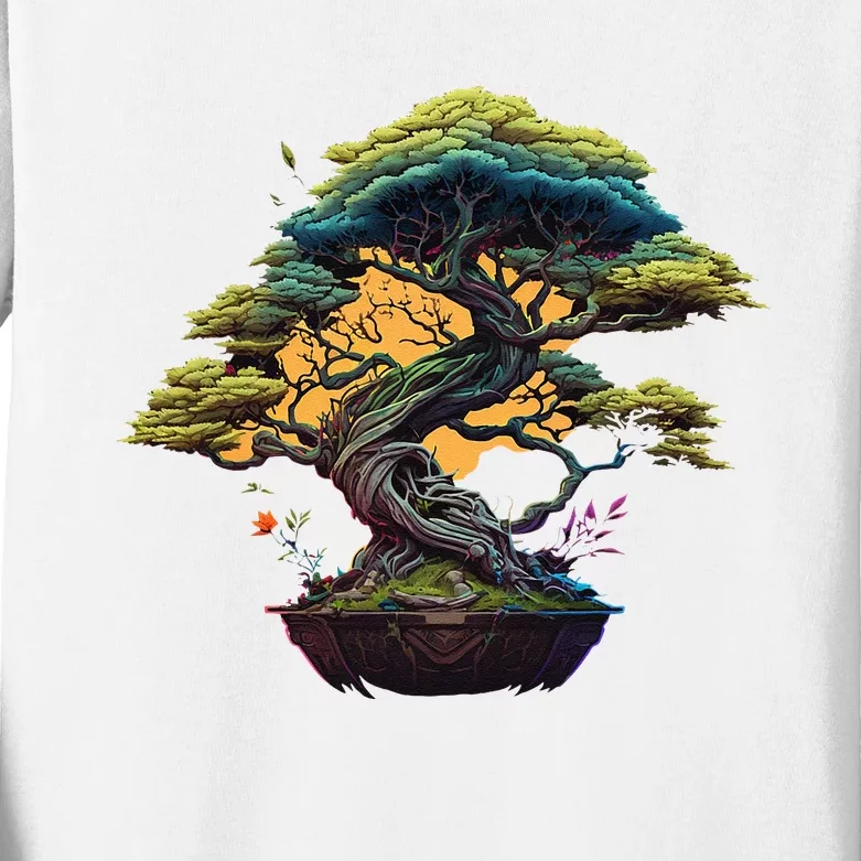 Bonkei Miniature Tree On Japanese Bonsai Tree Kids Long Sleeve Shirt