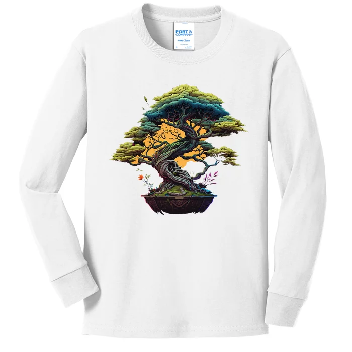 Bonkei Miniature Tree On Japanese Bonsai Tree Kids Long Sleeve Shirt