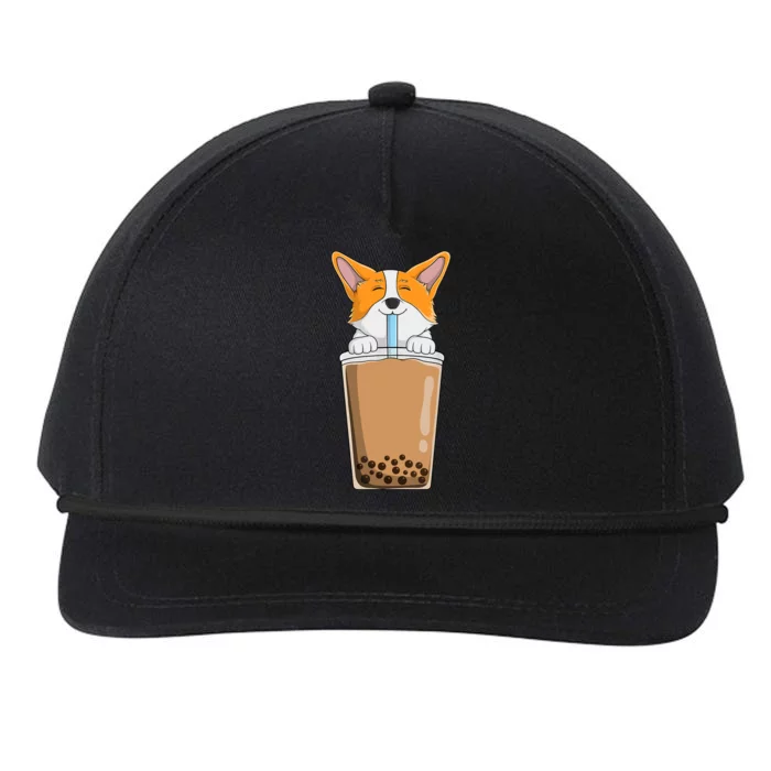 Boba Milk Tea Kawaii Corgi Puppy Japanese Anime Style Cute Snapback Five-Panel Rope Hat