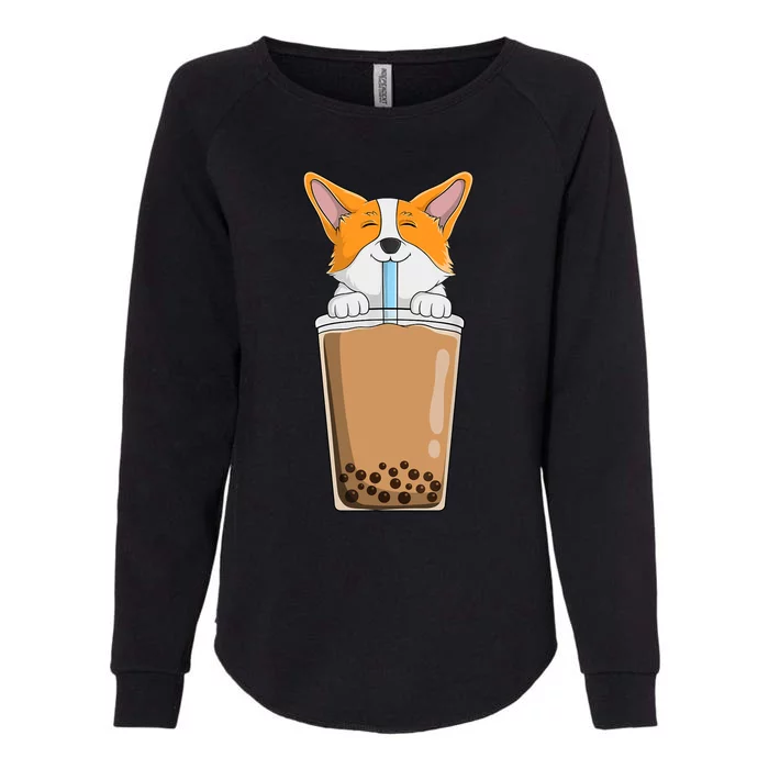 Boba Milk Tea Kawaii Corgi Puppy Japanese Anime Style Cute Womens California Wash Sweatshirt