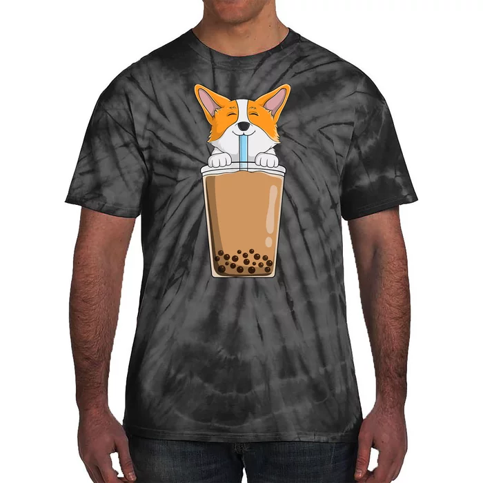 Boba Milk Tea Kawaii Corgi Puppy Japanese Anime Style Cute Tie-Dye T-Shirt