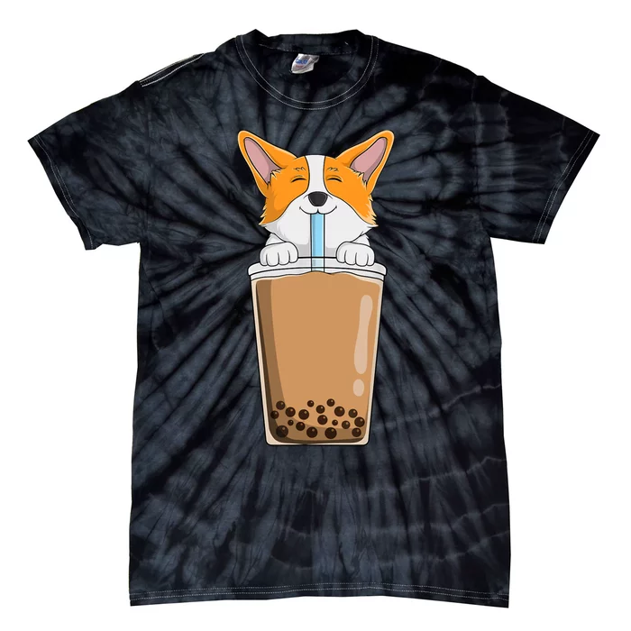 Boba Milk Tea Kawaii Corgi Puppy Japanese Anime Style Cute Tie-Dye T-Shirt