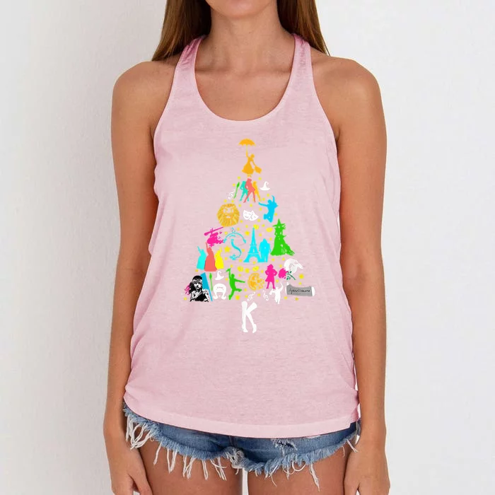 Broadway Musical Theatre Christmas Tree Funny Xmas Classic Women's Knotted Racerback Tank