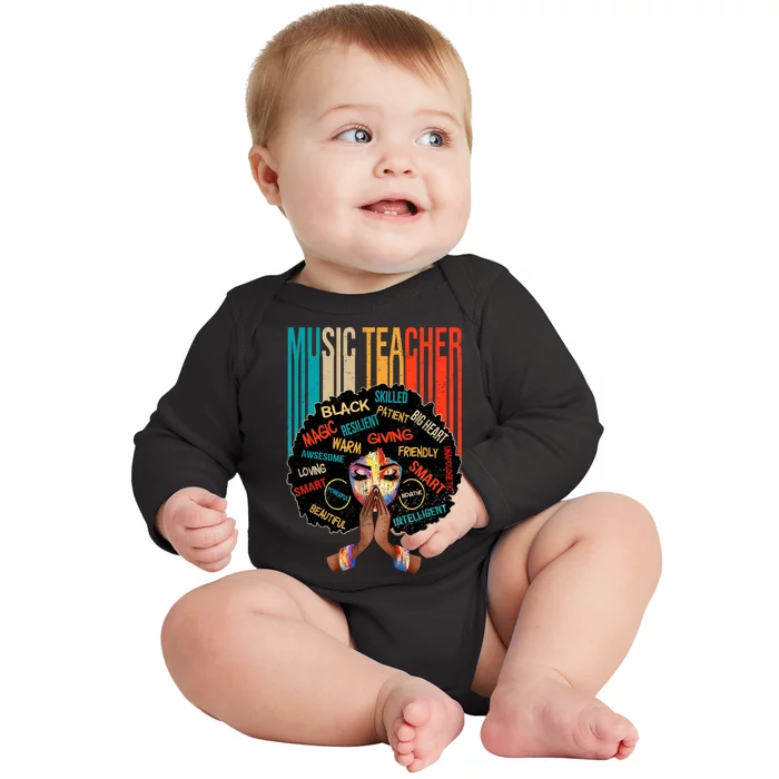 Black Music Teacher Afro Love Melanin African American Wo Baby Long Sleeve Bodysuit