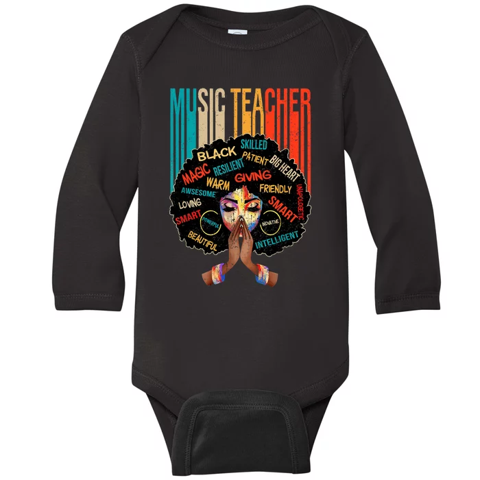 Black Music Teacher Afro Love Melanin African American Wo Baby Long Sleeve Bodysuit