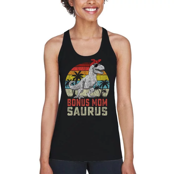 Bonus Momsaurus T Rex Dinosaur Bonus Mom Saurus Family Women's Racerback Tank