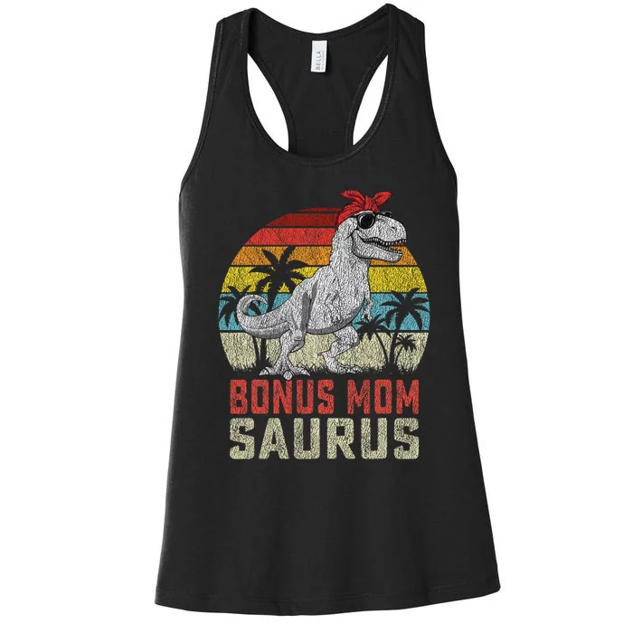 Bonus Momsaurus T Rex Dinosaur Bonus Mom Saurus Family Women's Racerback Tank