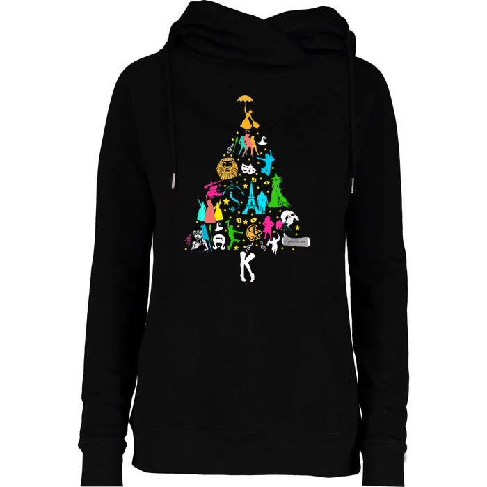 Broadway Musical Theatre Christmas Tree Funny Xmas Womens Funnel Neck Pullover Hood