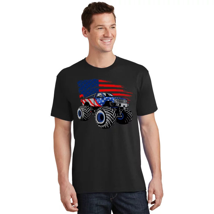 Boys Monster Truck Lover American Flag Racing USA Patriotic T-Shirt