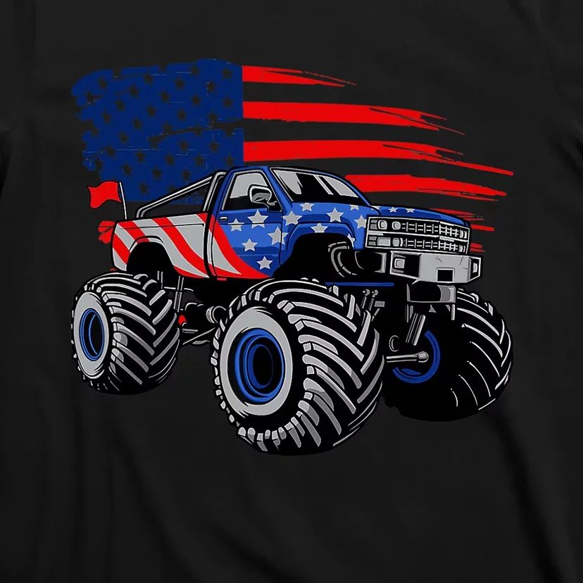 Boys Monster Truck Lover American Flag Racing USA Patriotic T-Shirt