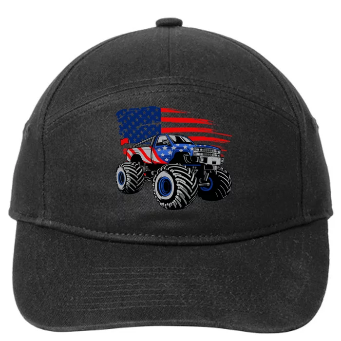 Boys Monster Truck Lover American Flag Racing USA Patriotic 7-Panel Snapback Hat