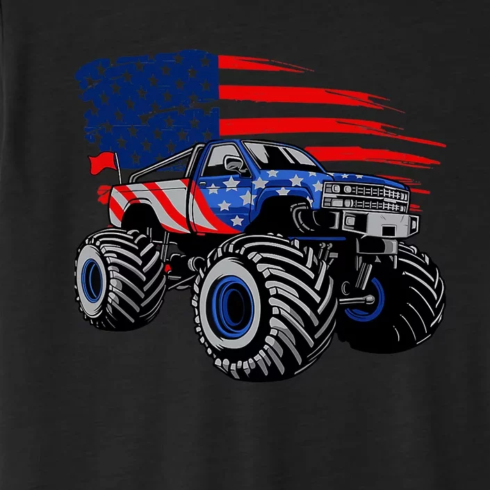 Boys Monster Truck Lover American Flag Racing USA Patriotic ChromaSoft Performance T-Shirt