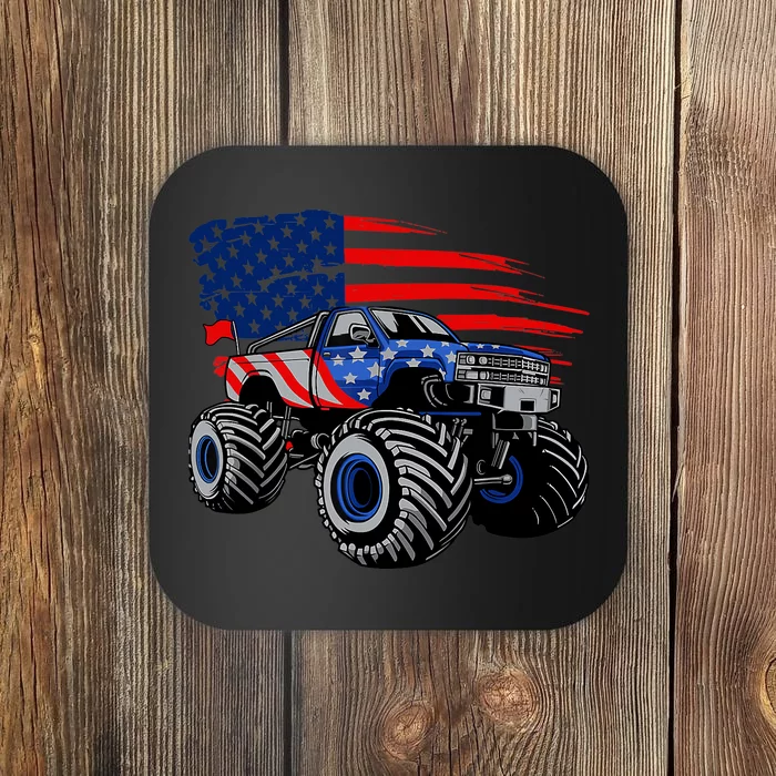 Boys Monster Truck Lover American Flag Racing USA Patriotic Coaster