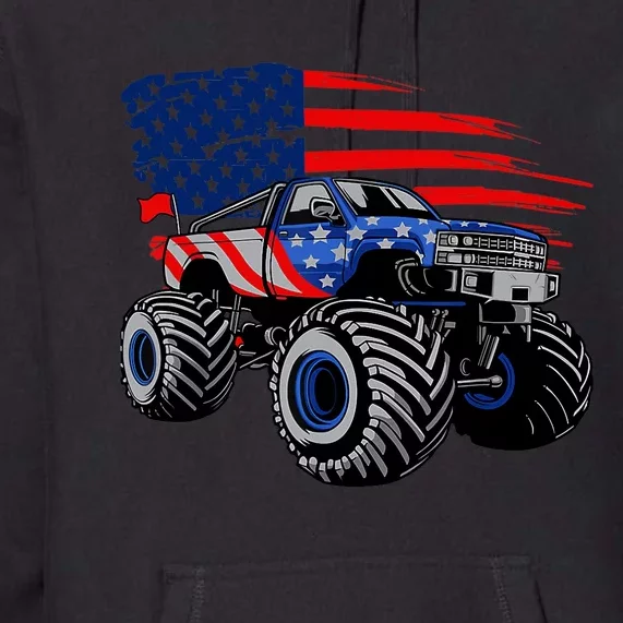 Boys Monster Truck Lover American Flag Racing USA Patriotic Premium Hoodie