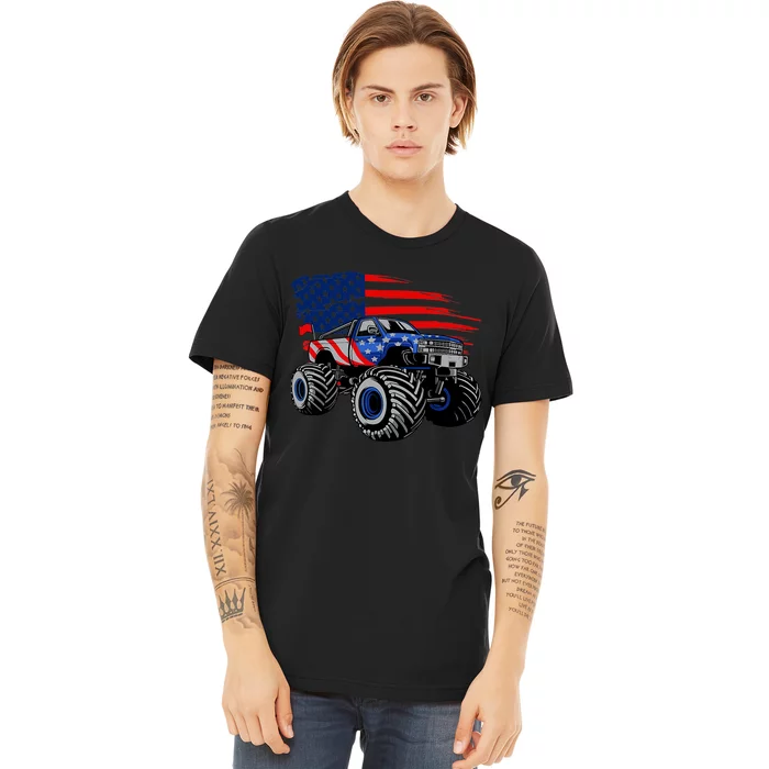 Boys Monster Truck Lover American Flag Racing USA Patriotic Premium T-Shirt